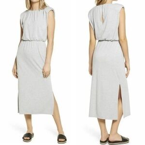 Wayf coastal Midi Dress XSMALL Heather Gray Split cap Sleeve NEW